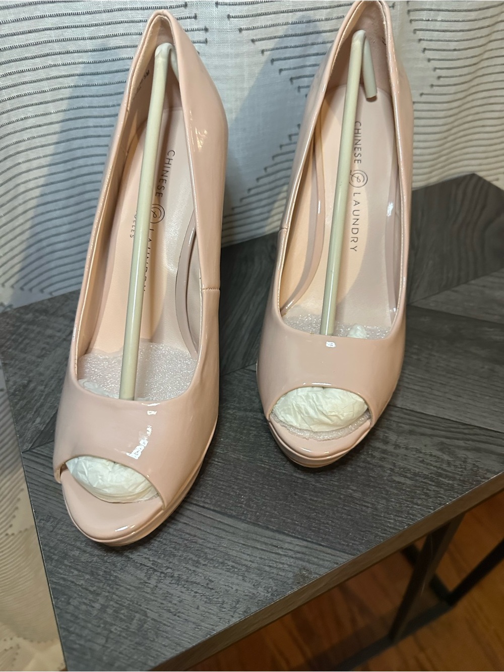 Chinese Laundry Nude Patent Peep-Toe Heels